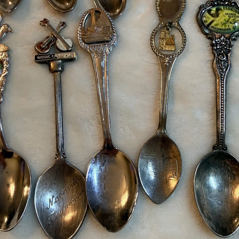 Vintage Souvenir Collector Spoon Lot 9pc Florida Nashville Kansas Oklahoma DC